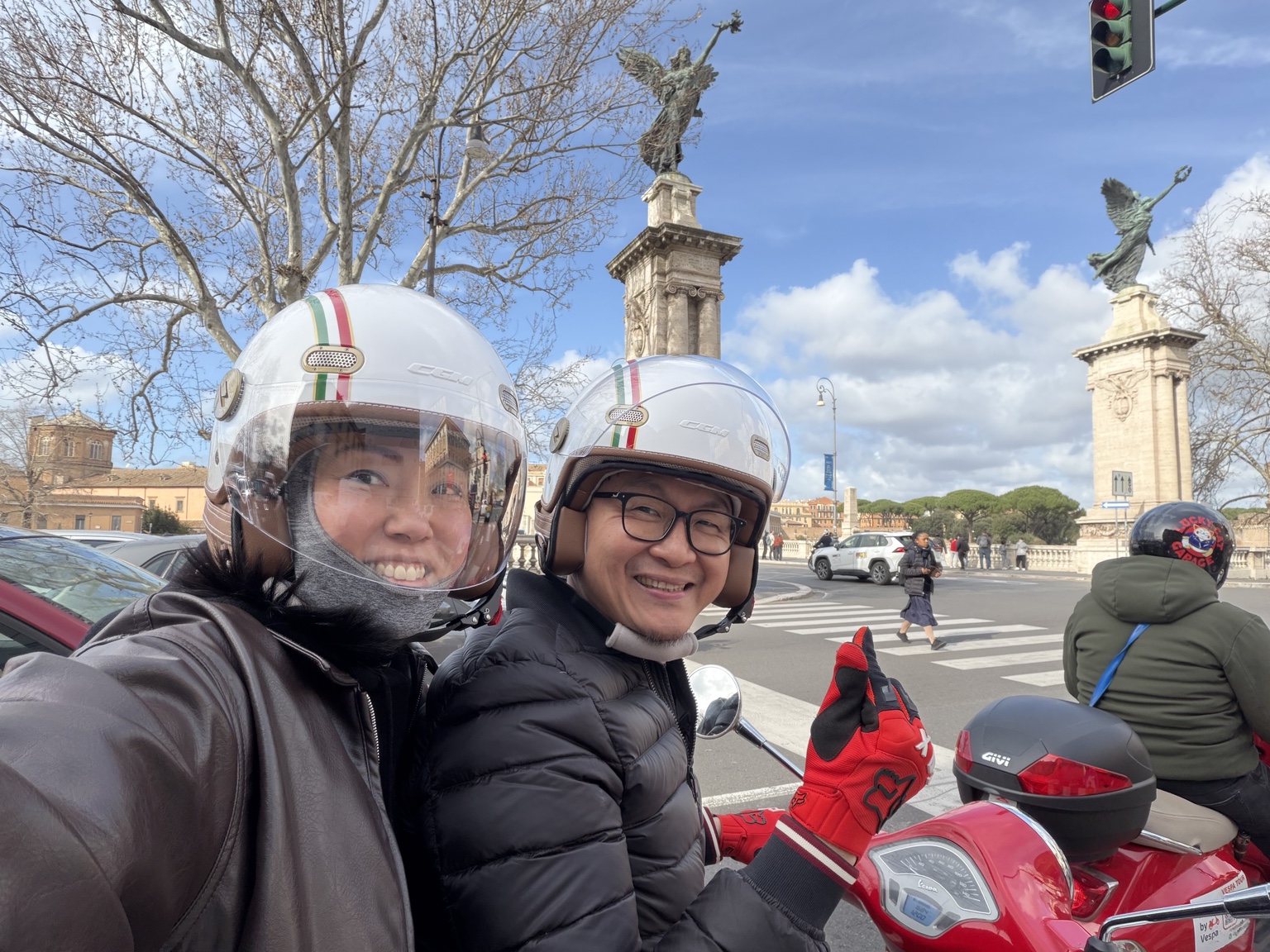 Small group Vespa tour stop with historical explanation in Rome